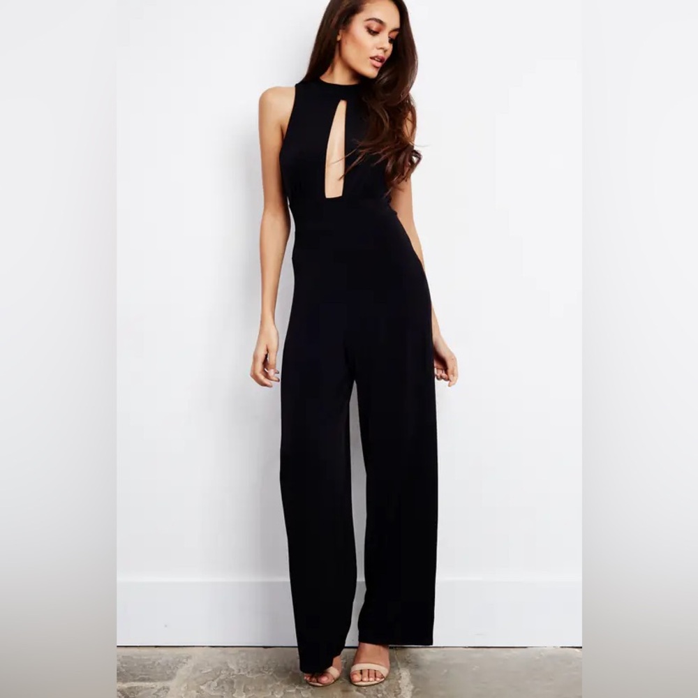 Sleeveless Wide Leg Keyhole Fleabag Jumpsuit With Open Back In Black sz UK 8 NWT